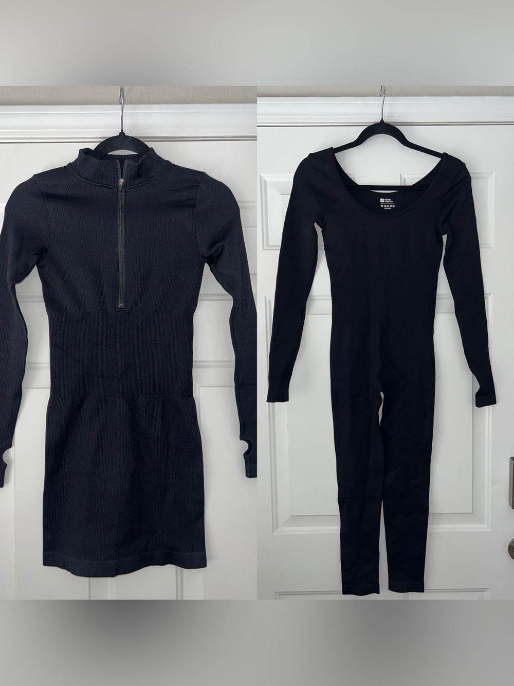 2 Pieces Amazon Women’s Black Long Sleeve Mock Neck Zip Dress and Bodysuit